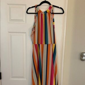 Halter maxi dress with rainbow pattern
